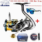 Okuma Ganzmetall-Angelrolle mit flacher Spule 15 kg Korrosionsschutz Salzwasser Spinnrolle 1000-5000