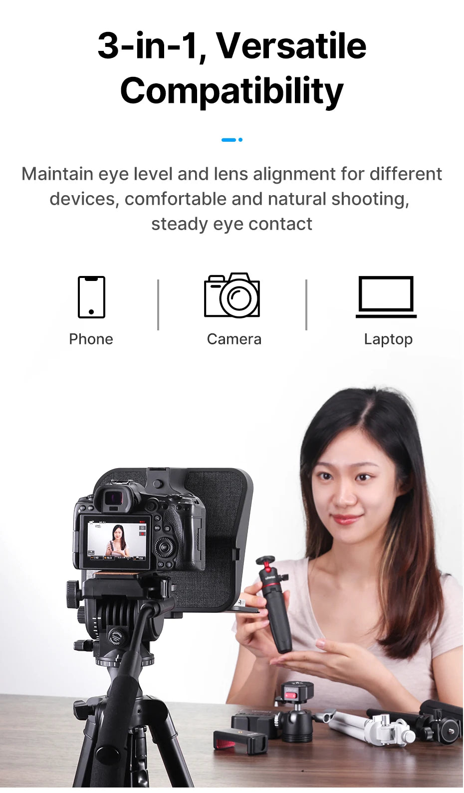Ulanzi RT02 Universal-Teleprompter Prompter DSLR-Kamera Smartphone Tablet Laptop-Teleprompter Live-Streaming Videoaufnahme