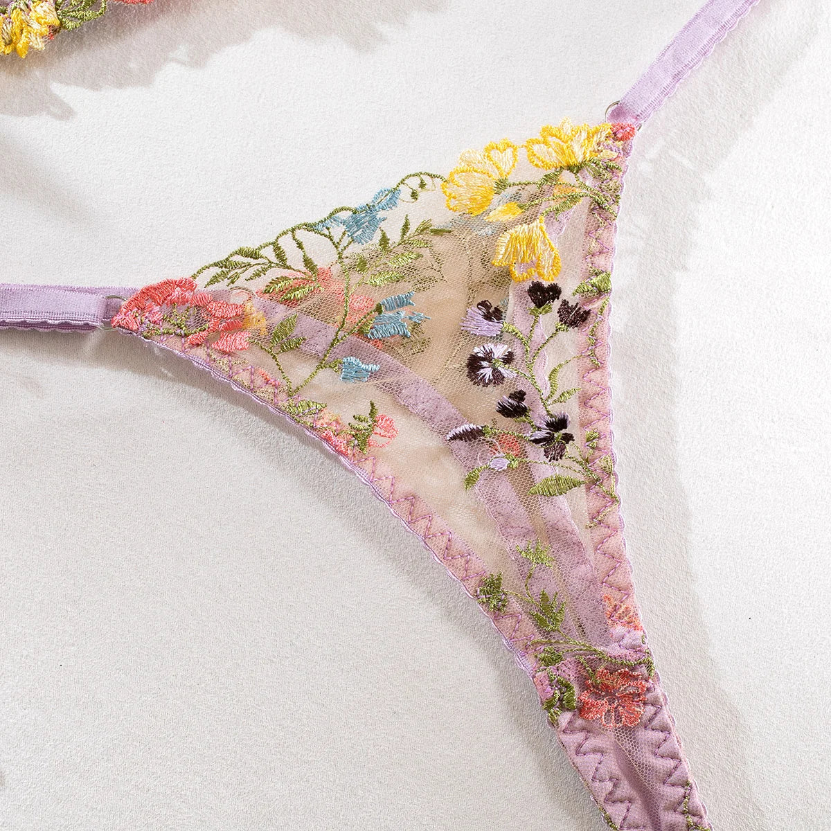 Yimunancy Blumenstickerei Dessous-Set Damen transparentes 2-teiliges Boho-BH + Höschen Unterwäsche-Set Intimates