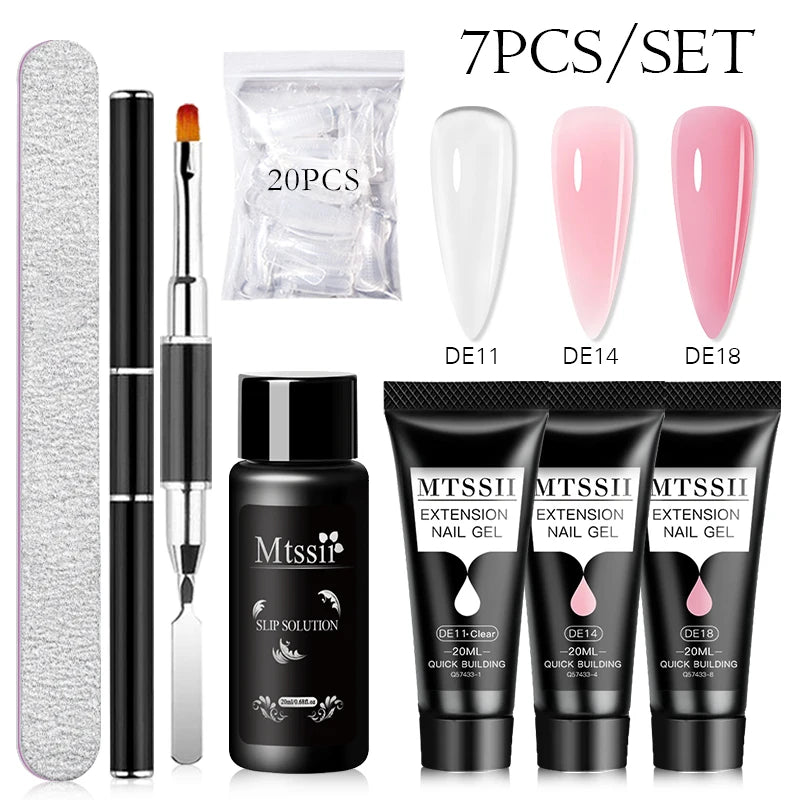 24-teiliges Set 20ml Poly Nail Extension Gel Kit Mini-UV-Lampe Versiegelung mit Basislack Überlack Professionelles Poly-UV-Nagelgel-Kit Starter-Kit