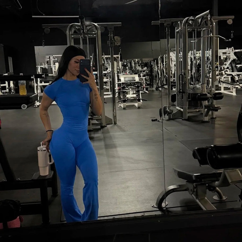 Flares Legggings Seamless Mid To Low Waistband Glute Contouring Wide Leg Pants Scrunch Booty Fitness Yoga Gym Flared Leggings