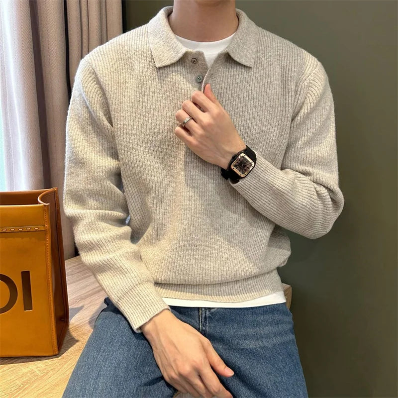 Herren Winter Norwegerpullover Einfarbig Polo Rollkragen Gestrickte Pullover Lässige Retro Warme Strickwaren Elegante Y2K Streetwear Jersey Hombre