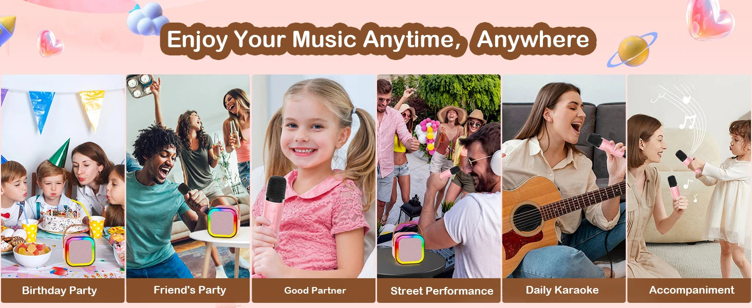Viel Spaß mit der Party-Portable 2-teiligen Bluetooth Karaoke Maschine mit 5.3PA Lautsprechersystem, kabellosen Mikrofonen für Home Entertainment