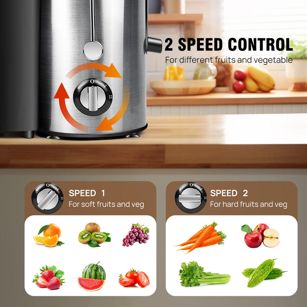 BRIEFNESS Entsafter Zentrifugalentsafter Ganze Früchte Gemüse 500W 65mm Weite Öffnung 2 Geschwindigkeiten 500ml Effizienter Saftbereiter