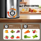 BRIEFNESS Entsafter Zentrifugalentsafter Ganze Früchte Gemüse 500W 65mm Weite Öffnung 2 Geschwindigkeiten 500ml Effizienter Saftbereiter