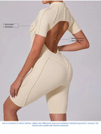 Damen-Trainingsanzug Fitness-Workout Sportkleidung Outfit Reißverschluss-Jumpsuit Yoga Fitness Overall Set Offene Rücken Bodysuits Anzug für Damen