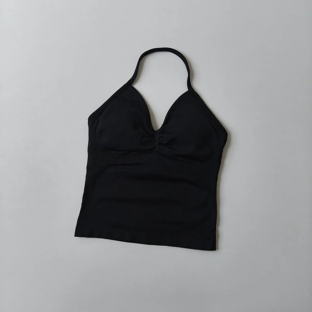 Langes Trägertop Yoga Weste Damen Rückenloses Tank Top Sport Fitness BHs Laufendes Workout Gym Neckholder