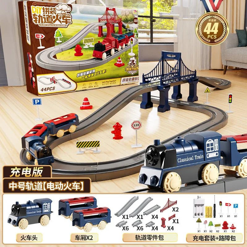 44 Teile/Set Elektrische Eisenbahn Schienensets Zusammenbau Schienenwagen Spielzeug Junge Pädagogisches Simulationsmodell Weihnachts-Geburtstagsgeschenk