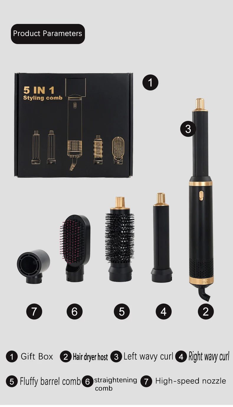 5-in-1 Warmluftbürste Heißluftkamm-Set Professioneller Lockenstab Haarglätter Styling-Tool für professionelle Haartrockner
