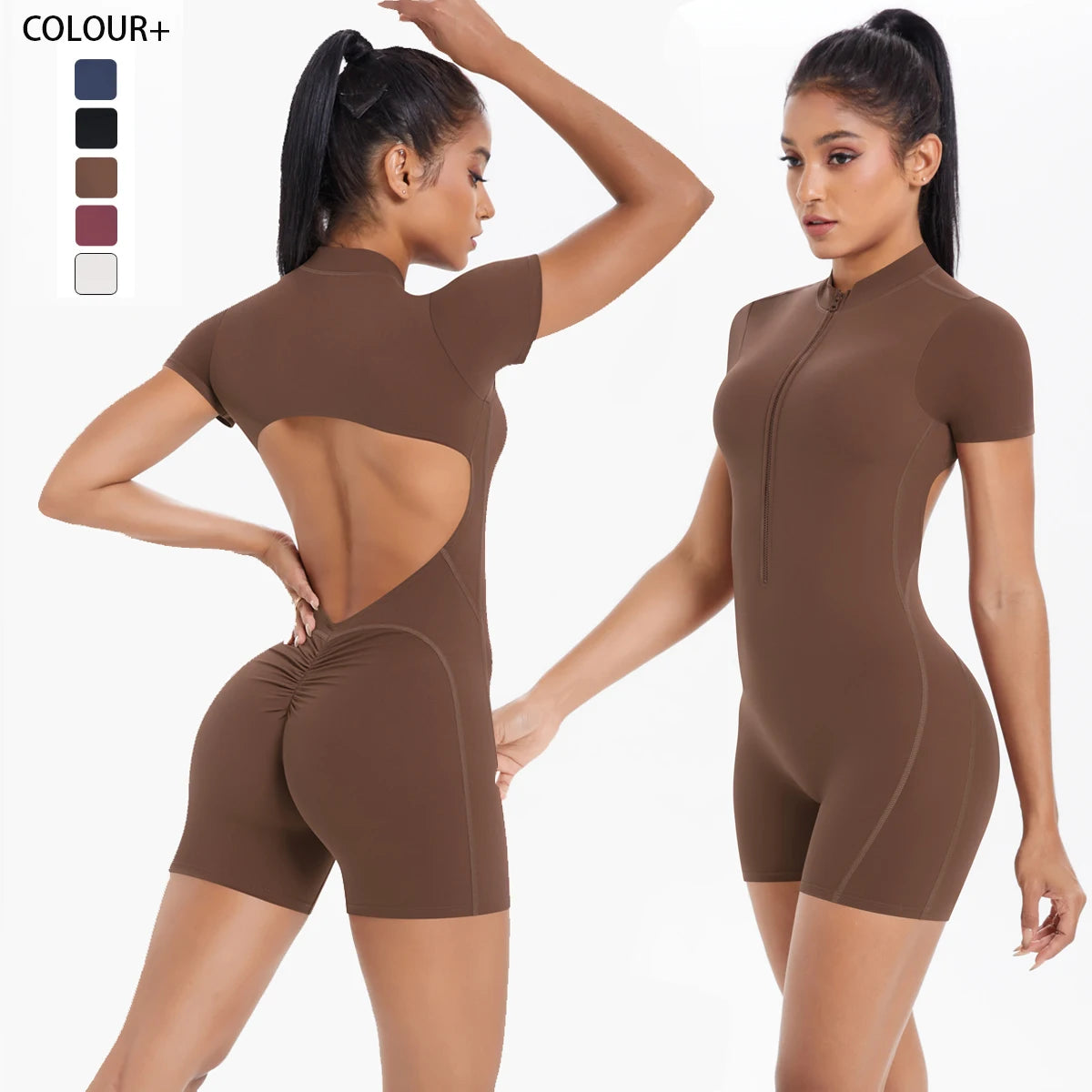 Reißverschluss Gym Jumpsuit Kurz Damen Yoga Sets Sport Outfits Weibliche Yoga Overalls Workout Kleidung Fitness Anzug Damen Trainingsanzug Hauptbild