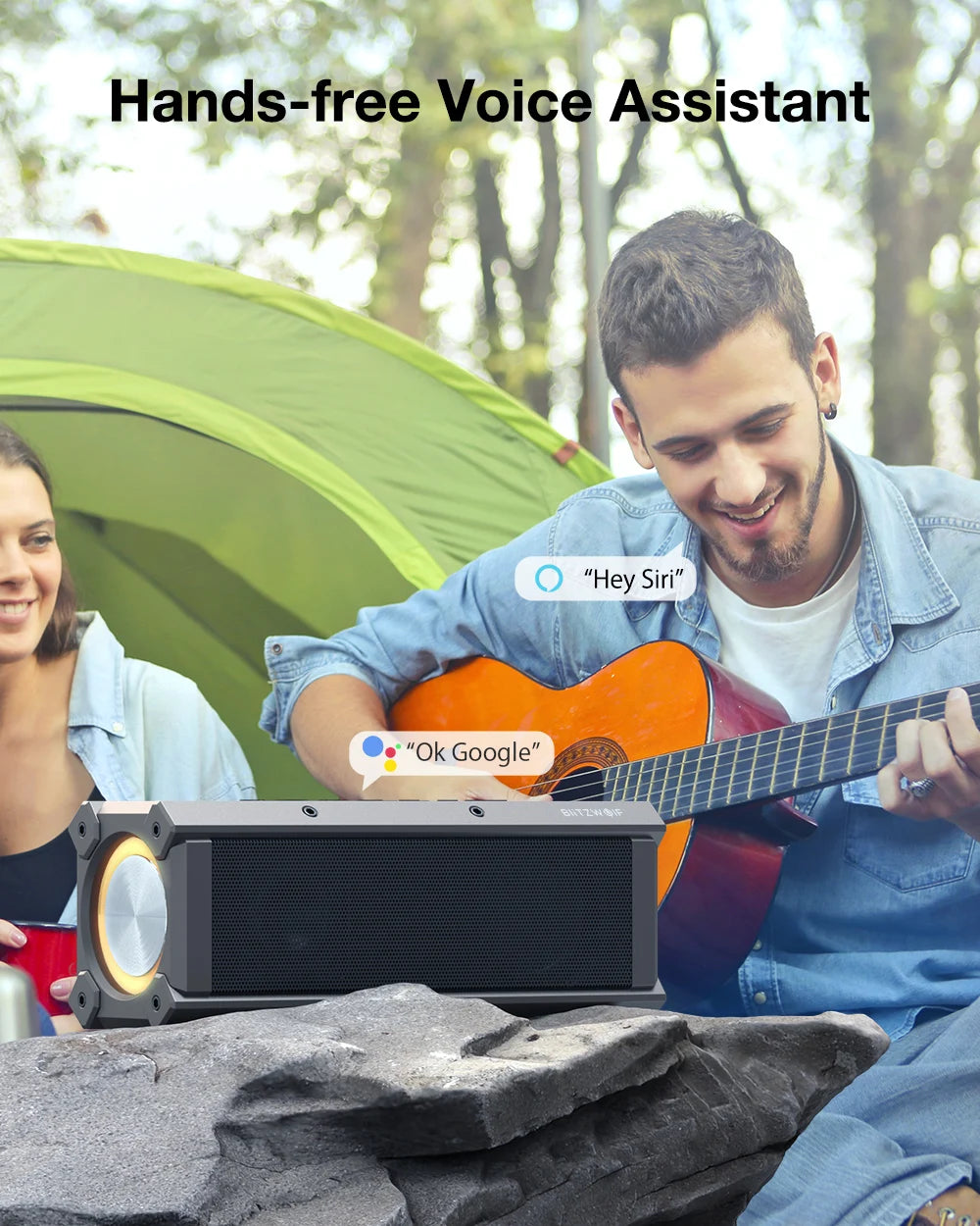 BlitzWolf BW-WA3 100W TWS Bluetooth-Lautsprecher mit vier Treibern, doppelter Membran, tiefem Bass, RGB-Licht, IPX5 Wasserdichtigkeit, 5000mAh Akku