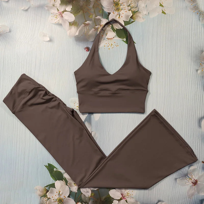 Scrunch-Sportanzug Damen Yoga-Set Gymnastik-Kleidung Sexy Sport-BHs und Schlaghosen-Sets Fitness-Outfits Damen Trainingskleidung