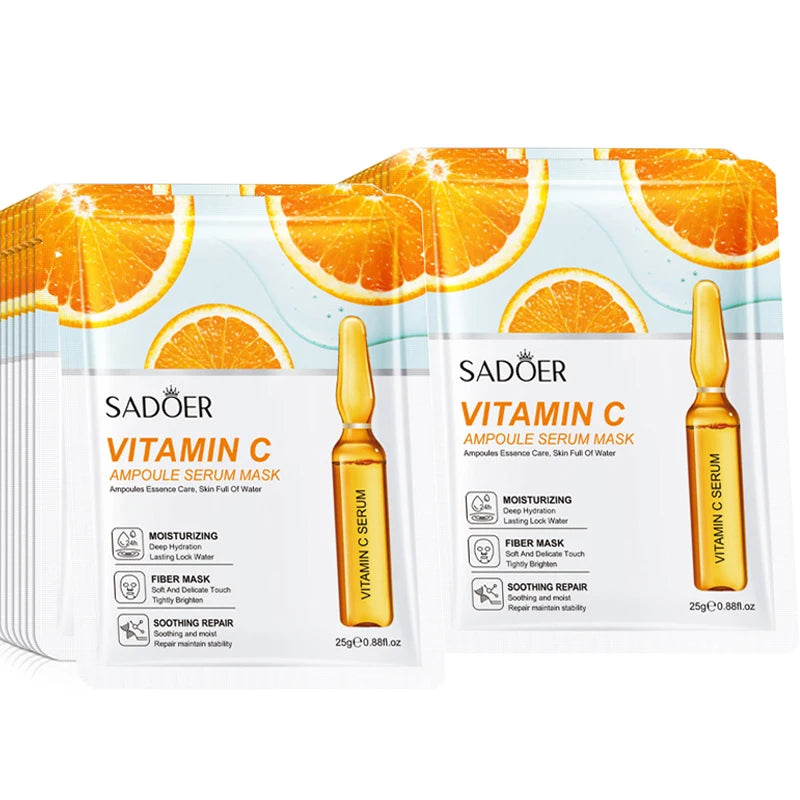 10 St. SADOER 24K Gold Vitamin C Hyaluronsäure Gesichtsmaske Feuchtigkeitsspendend Straffend Hydrierend Gesichtsmasken Hautpflegeprodukte