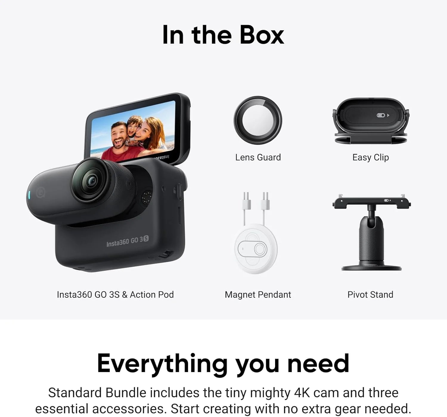Insta360 GO 3S 128GB (offiziell überholt) – Vlog Mini 4K Kamera, POV freihändig, universelle Befestigung, Stabilisierung