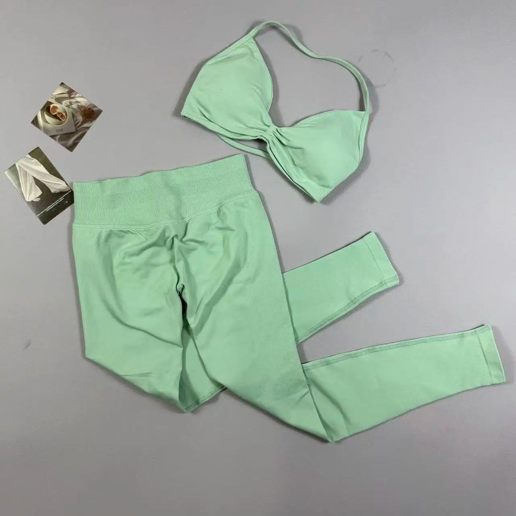 UETEEY Set für Damen, Trägerloser Yoga-BH, Sport-Top, Workout-Leggings-Set, Nahtloses Fitnessstudio-Set, Fitnesskleidung, Outfit, Activewear