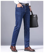 Men Fashion Straight Jeans Men 2025 New Stretch Slim Fit Pants Comfortable Soft Business Denim Trousers Male Brand Clothing