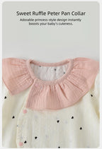 Baby Mädchen Sommer Süßer Herz-Print Strampler Rüschenkragen Baby Bodys Baumwolle 0-24M Neugeborenen Komfort Overall Outfit