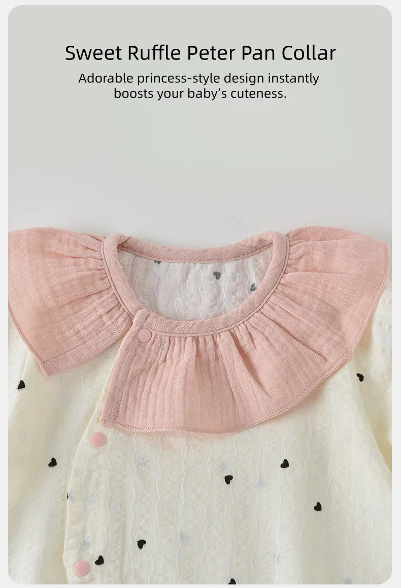 Baby Mädchen Sommer Süßer Herz-Print Strampler Rüschenkragen Baby Bodys Baumwolle 0-24M Neugeborenen Komfort Overall Outfit