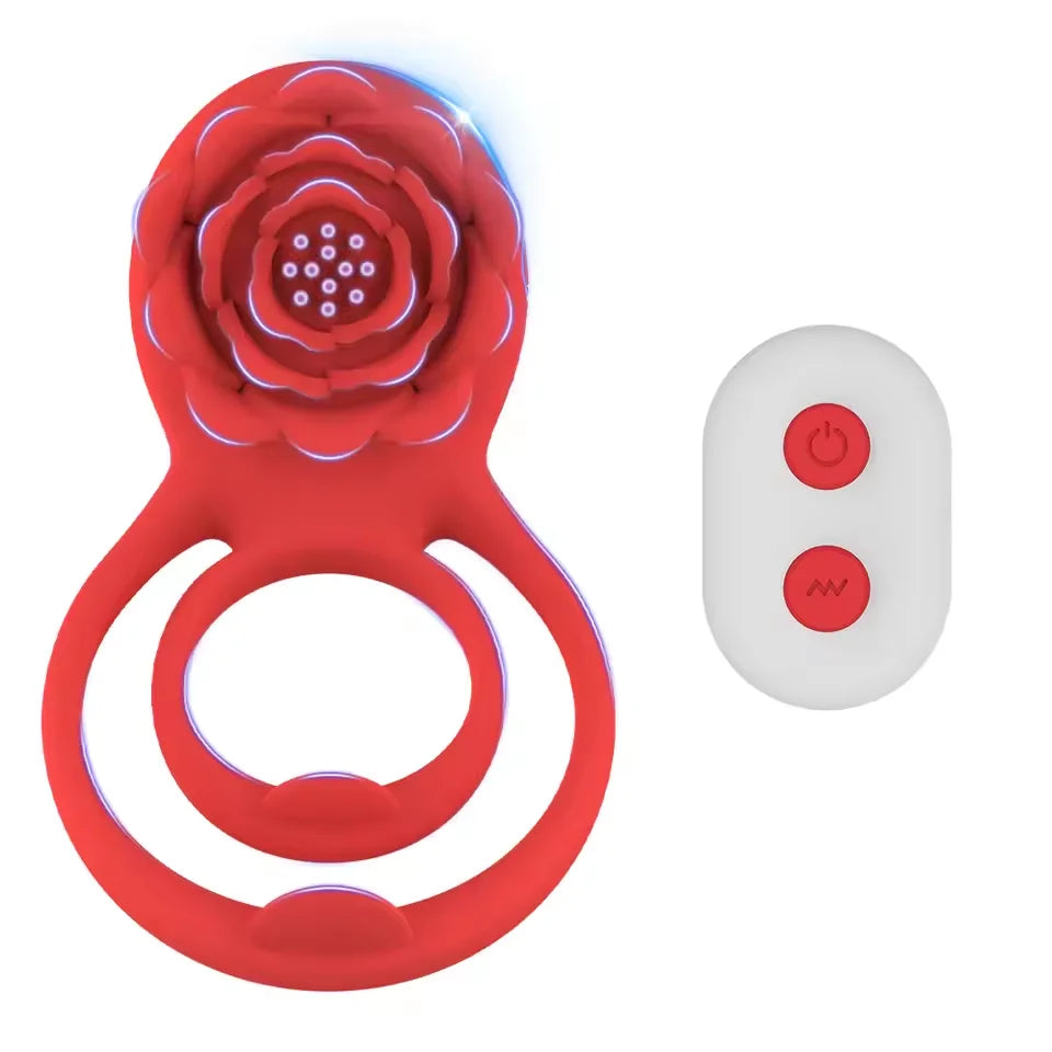 Rosen-Penisring Vibrator für Frauen G-Punkt Klitoris-Stimulation Männer Ejakulationsverzögerung Silikon-Hodenring Sexspielzeug für Paare