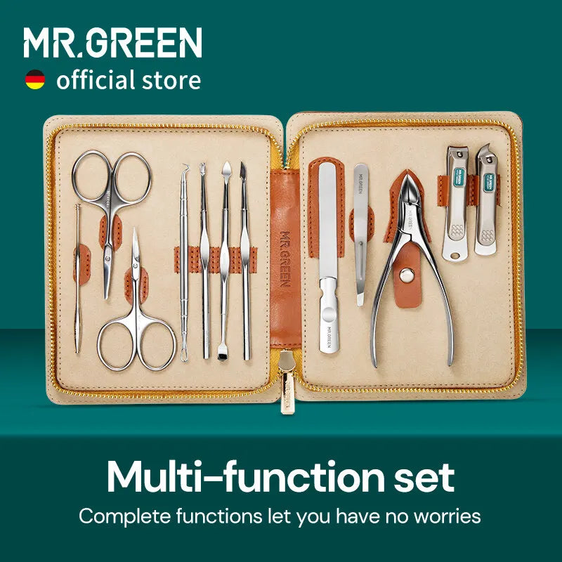 MR.GREEN Maniküre-Set 12-in-1 Vollfunktions-Set Professionelle Edelstahl-Pediküre-Sets mit tragbarer Lederhülle – Geschenkidee