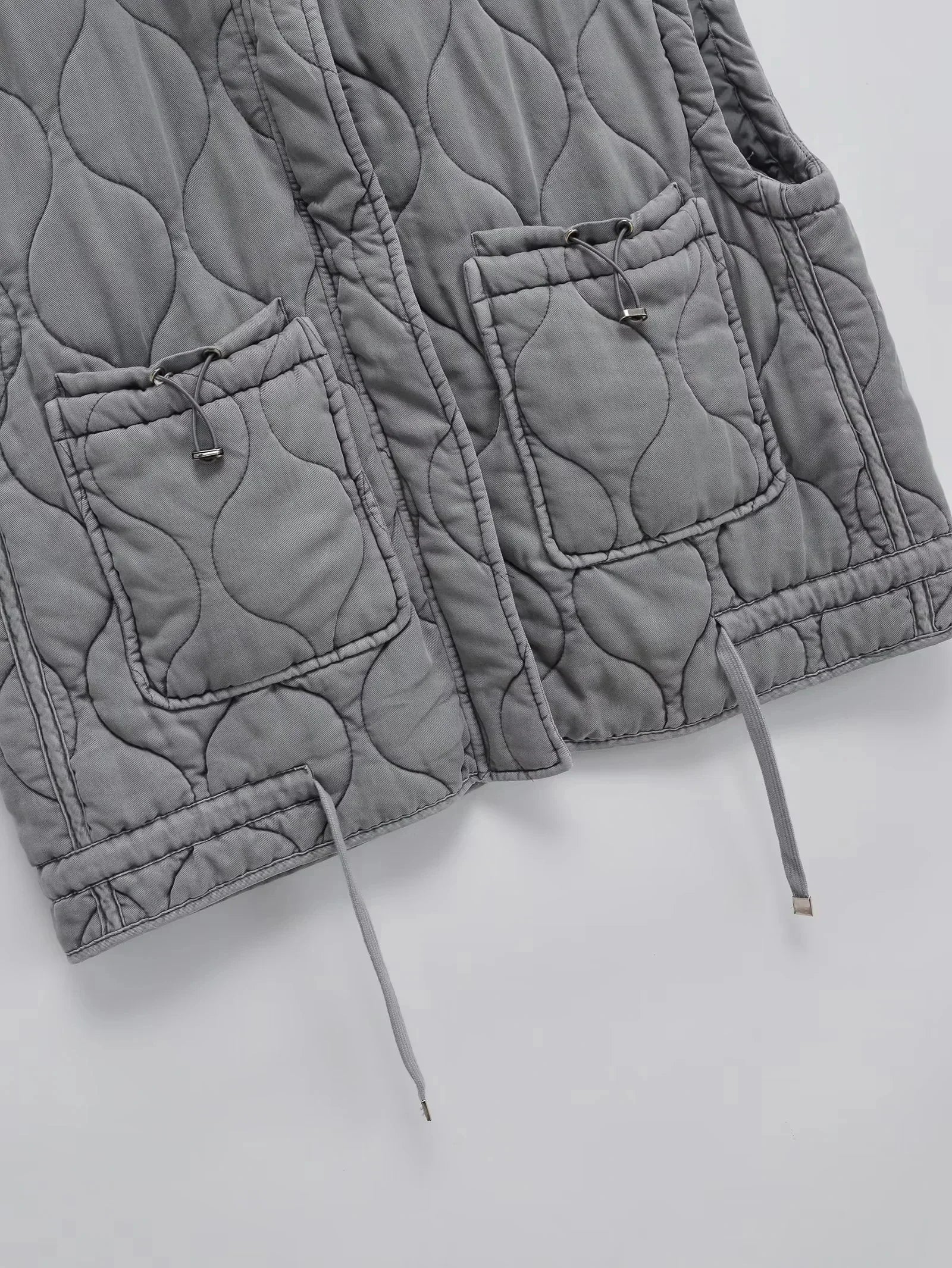 Herbst Winter Damen Stehkragen Leichte Ärmellose Baumwollweste Damen Taschendekoration Tanktop