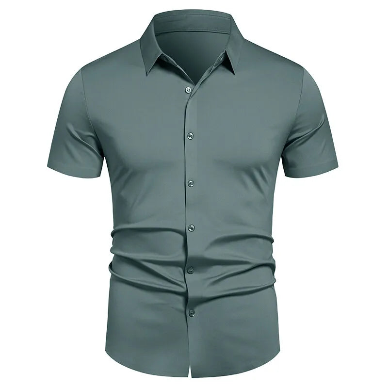 Herren Stretch Hemd Bügelfreie Hemden Regular Fit Kurzarm Stretch Business Casual Button-Down Hemden
