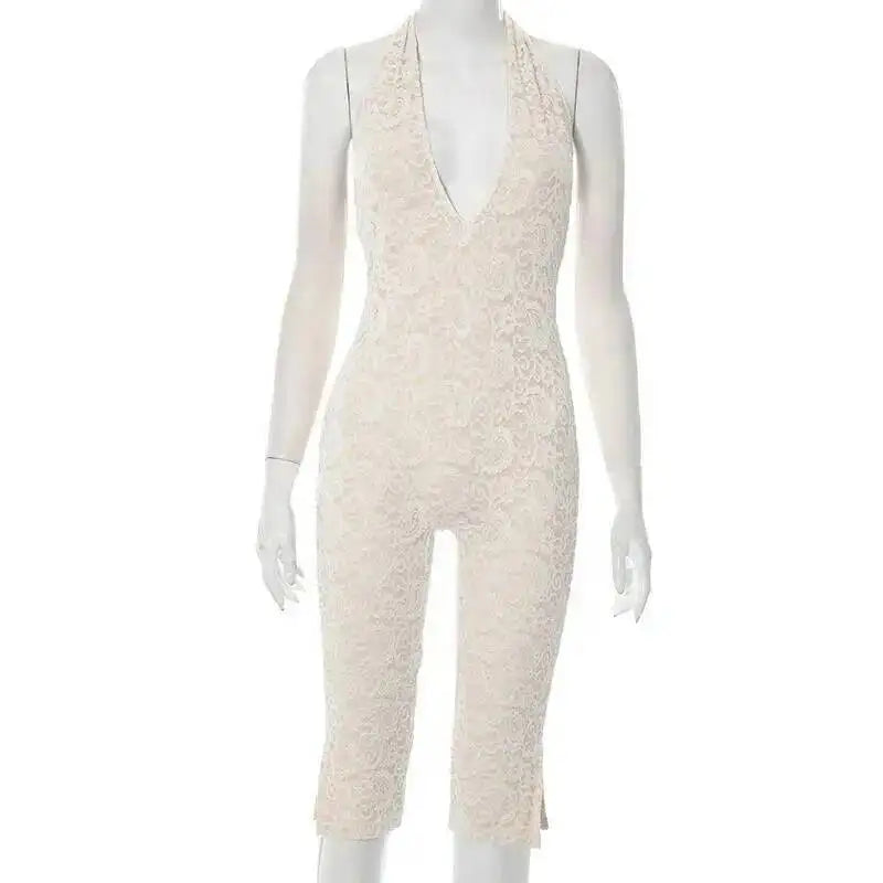 Avrilyaan Spitze Sieben-Punkte-Hose Bodycon Sexy Party Tiefer V-Ausschnitt Playsuits Damen Strampler Damen Jumpsuit 2025 Sommer Overalls