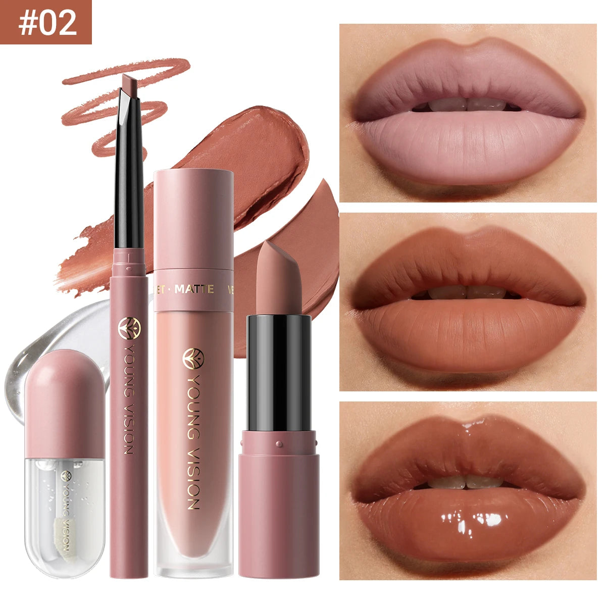 4tlg. Set Langanhaltendes Wasserdichtes Lippen-Make-up-Kit – Weicher, geschmeidiger cremiger Lippenstift & Lipgloss Lip Oil Set