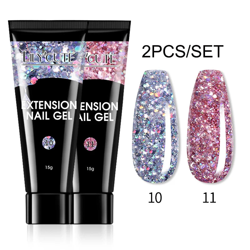 LILYCUTE 15ml Verlängerungsgel-Nagellack-Set Quick Nail Prolong mit Verlängerungsform-Nagelspitzen Acryl-Lösung Maniküre-Werkzeug-Kit