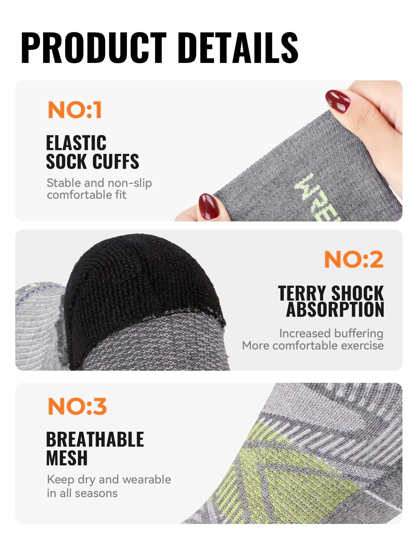 WRELS 1/2/3 Paar Merinowollsocken Wander-Laufsocken Atmungsaktiv Gepolstert Schweißableitend Warm Thermisch Kompressions-Wollsocken