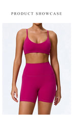 Hearuisavy Sommer Superweiches 2-teiliges Damen-Sportshorts-Set atmungsaktives Fitness-Yoga-BH Freizeit-Push-Up-Workout-Crop-Top