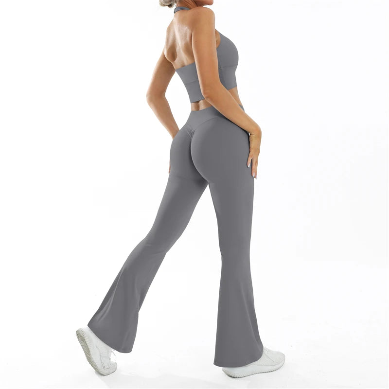 Scrunch-Sportanzug Damen Yoga-Set Gymnastik-Kleidung Sexy Sport-BHs und Schlaghosen-Sets Fitness-Outfits Damen Trainingskleidung