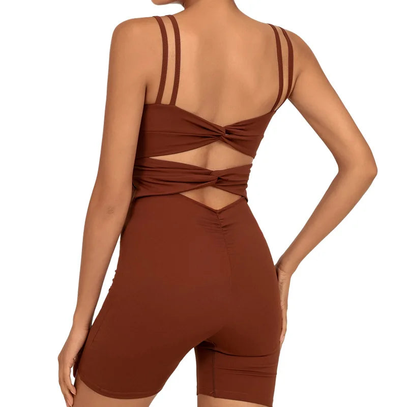 Greenora Damen Workout Strampler Sexy Rückenfrei Yoga Overall Eng Anliegend Body Fitness Activewear Ärmellose Sportbekleidung Einteiler