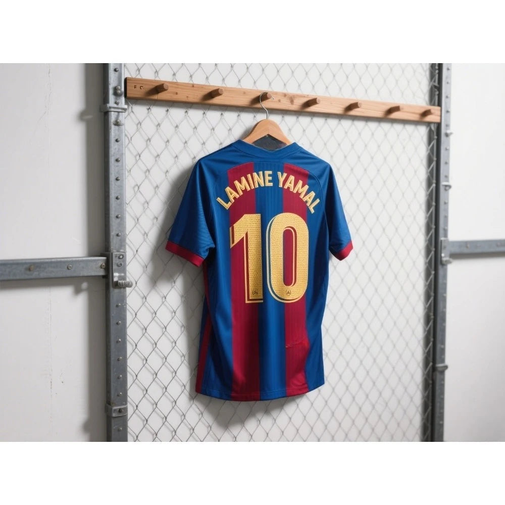 AI CHATGPT Lamine Yamal Kurzarm Fußballtrikot Nummer 10 Jugend Kinder Trainings-Fußballuniform Atmungsaktives Familien-Trikot-Shirt