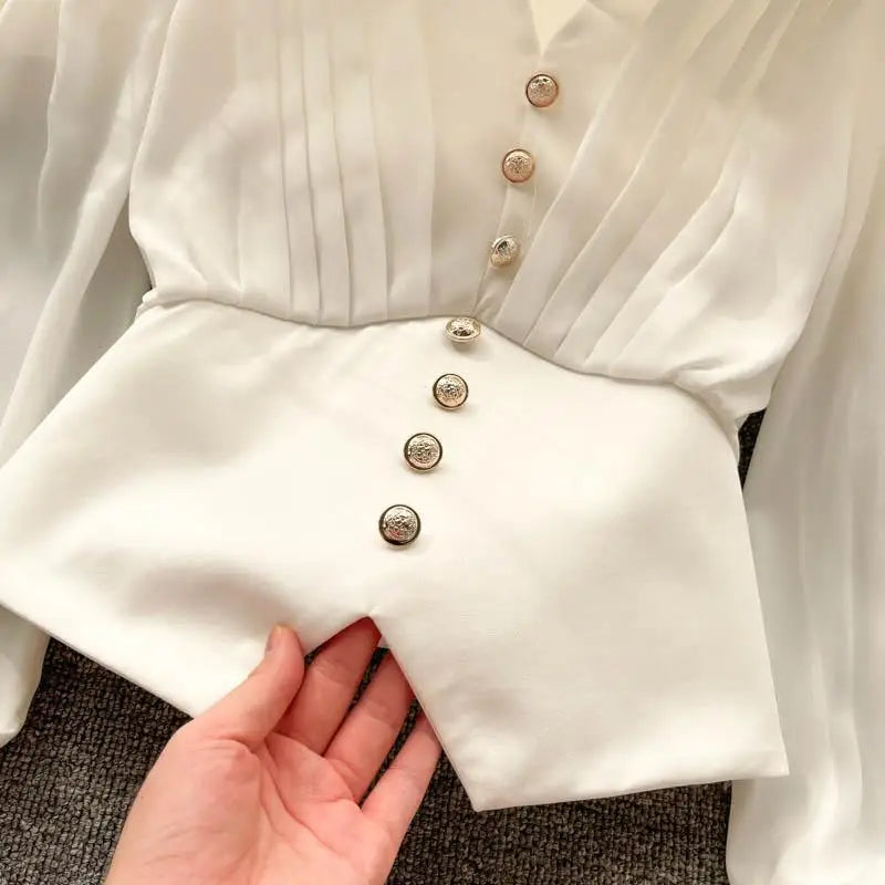 Weiße Freizeit Bluse mit Polokragen Knopfleiste Puffärmeln Geradem Schnitt für Damen Kurzarm Hemd Weibliche Kleidung Oberteile 2024 Mode