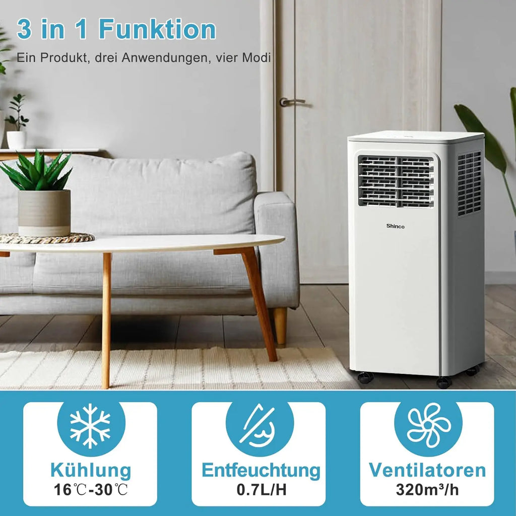 SHINCO 7000 BTU Mobiles Klimagerät (2,05 kW), Kühlen & Ventilieren & Entfeuchten, Raumgröße bis zu 54 m³ (18 ㎡)
