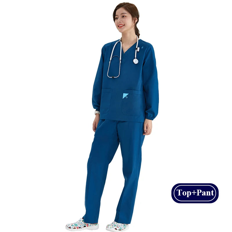 V-Ausschnitt Medizinische Uniform Sets für Damen Dreieckiger Ring Melange Schmale Stilloutfits Zahnärztliche Krankenhaus Arbeitsanzüge 202