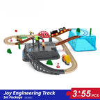 55tlg/Set Holzeisenbahn Gleis-Set Elektrischer Zug Magnetisches Auto Druckguss-Slot Passend für alle Marken Birke Holzschienen-Montagespielzeug Jungen-Geschenk