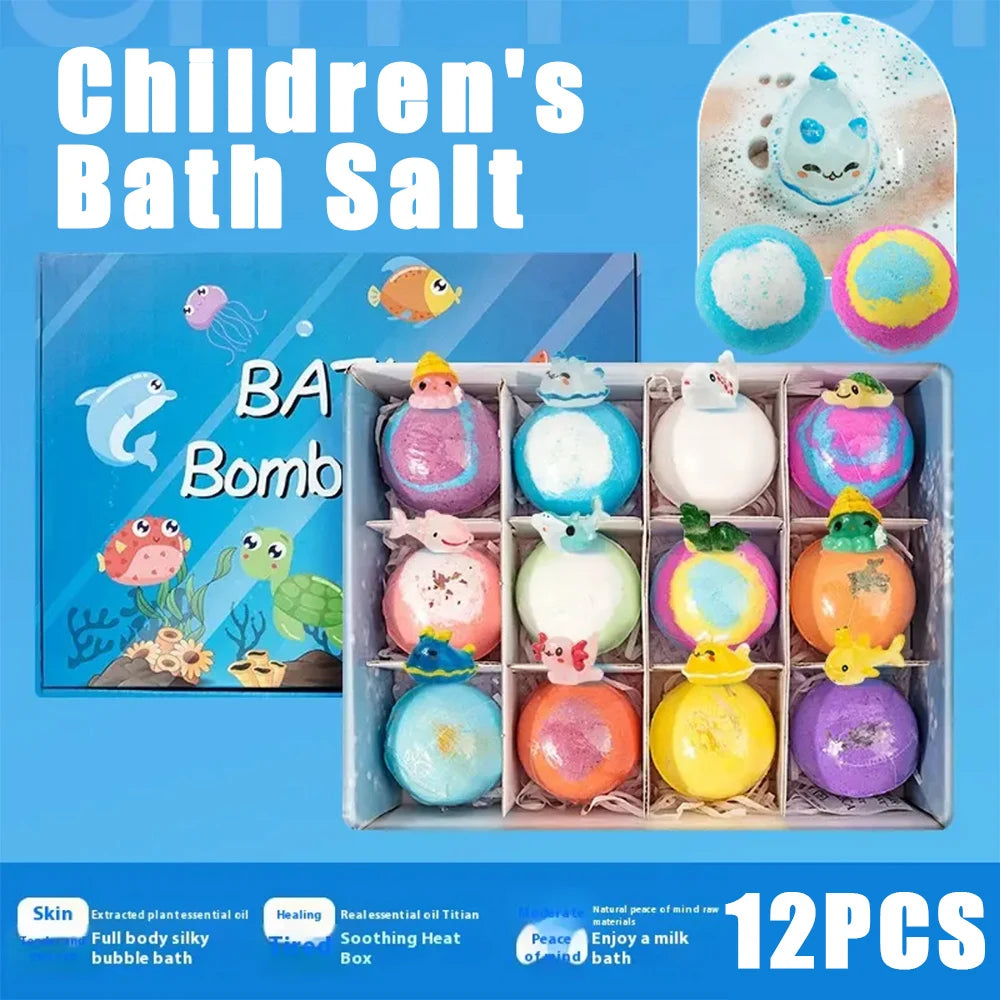 Kinder Ozean Badesalz-Set mit Überraschungsspielzeug im Inneren, 12er-Pack, organische, sichere Badesalzblasen