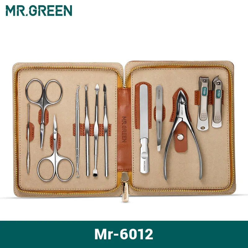 MR.GREEN Maniküre-Set 12-in-1 Vollfunktions-Set Professionelle Edelstahl-Pediküre-Sets mit tragbarer Lederhülle – Geschenkidee
