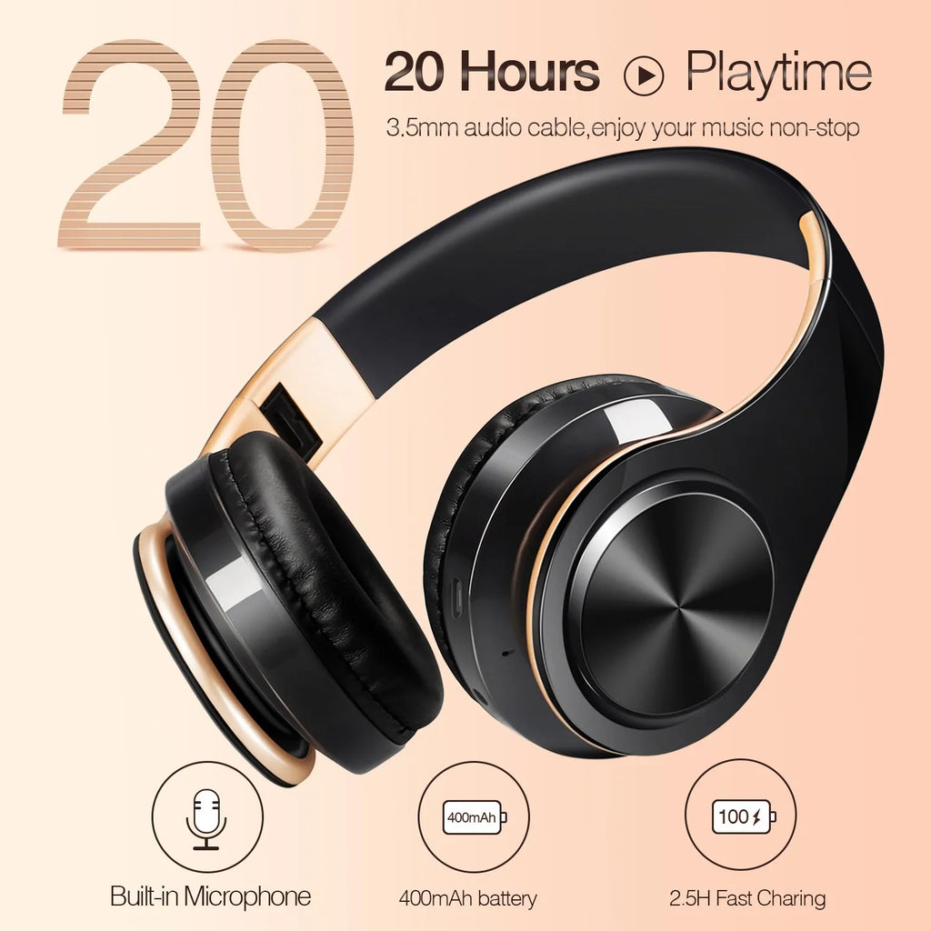 Herren Geschenk Gold Wireless Kopfhörer Bluetooth Kopfhörer Stereo Headset Spiel mit eingebautem Mikrofon, universell für Android und iOS