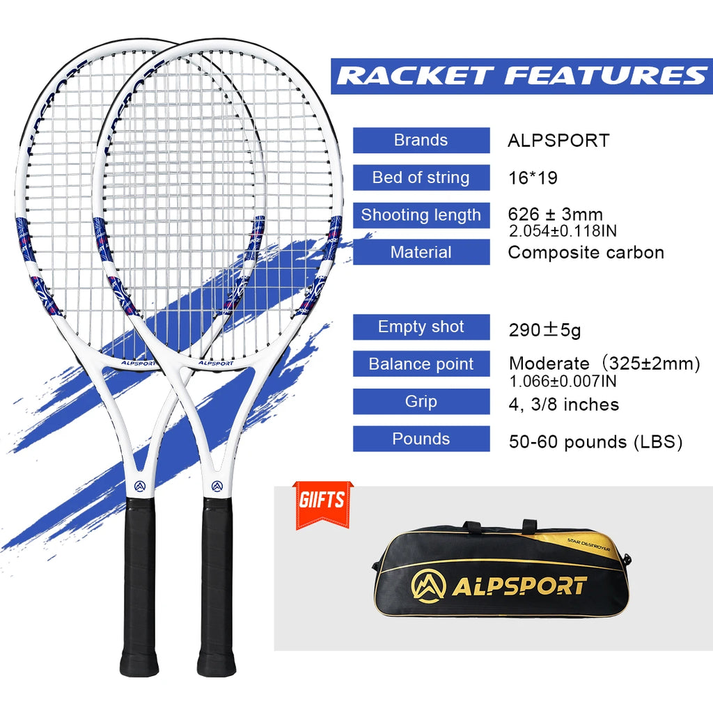 ALPSPORT Carbonfaser Tennisschläger T800 18K – Profi-Qualität mit Tasche & Band, leichter Trainingsschläger für Erwachsene, Herren & Damen