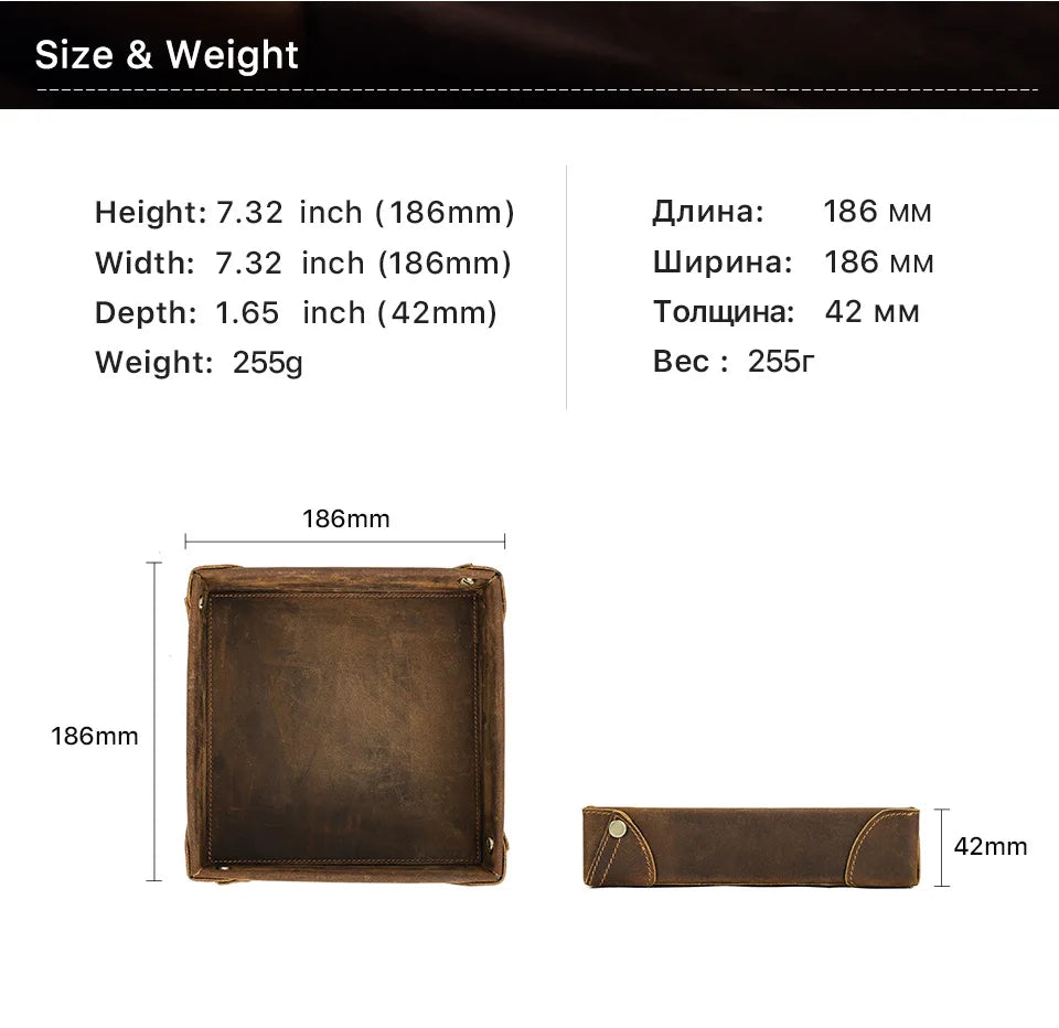 Retro Genuine Leather Storage Tray Desktop Organizer For Key Jewelry Coins Cable Cosmetic Storage Box Home Decoration