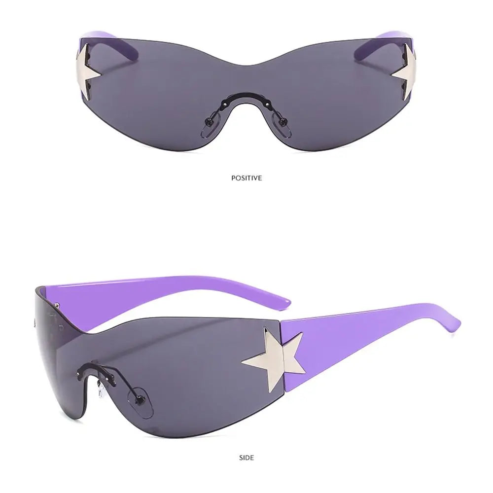Neue Y2K Randlose Punk-Sonnenbrille Goggle Damen Herren Luxusmarke Wrap Around Sonnenbrille Fünf Sterne Eyewear Sport One Piece Shades