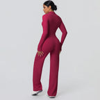 2-teiliges schnelltrocknendes Sport-Fitness-Bekleidung Yoga-Set Damen Yoga Reißverschluss Langarm High Waisted atmungsaktive weite Hose Set