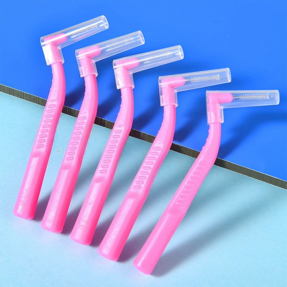 100x L-förmige Interdentalbürste mit Draht für Zahnspangen, Interdentalbürste, kieferorthopädische Zahnbürste, weiche Borsten, Mundpflege