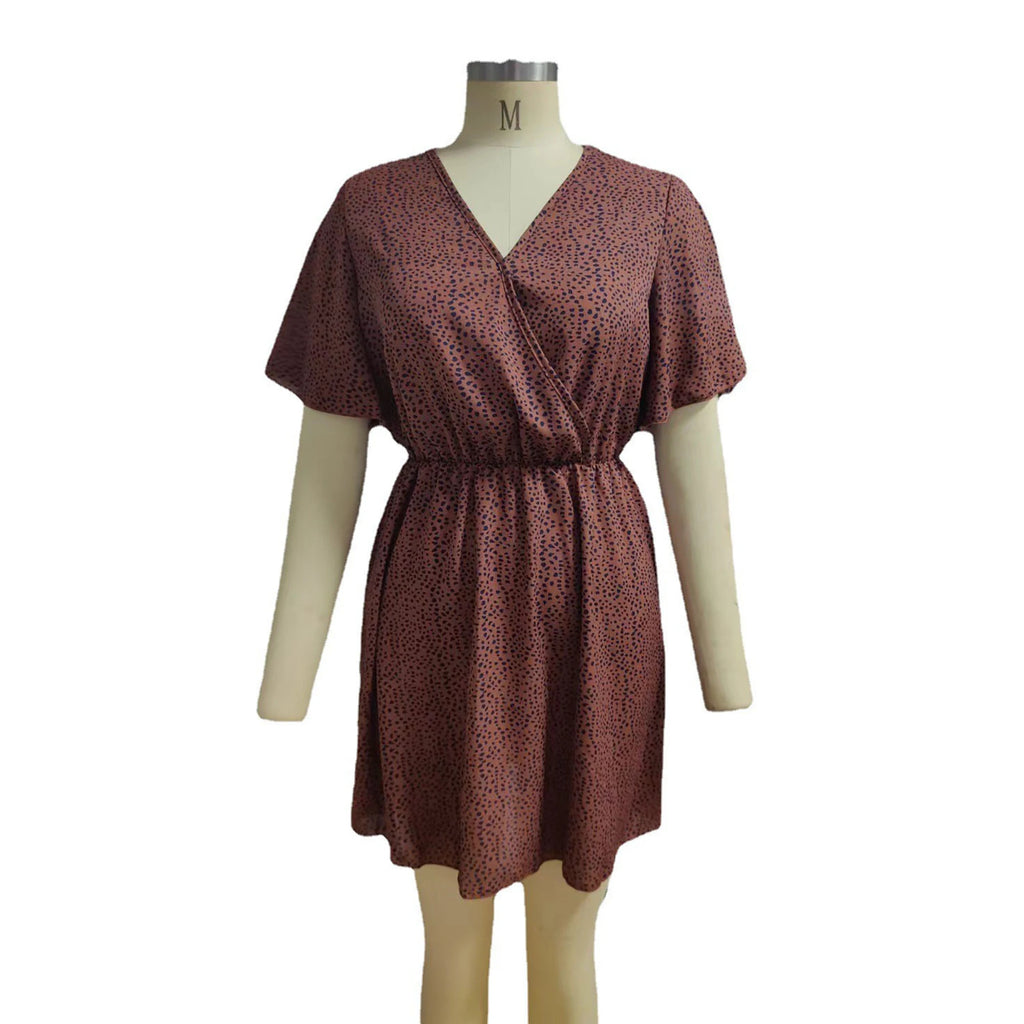 2024 Europa und die Vereinigten Staaten Frühling und Sommer neues Damenkleid Druck V-Ausschnitt Kurzarm Freizeit lockeres Kleid Frauen