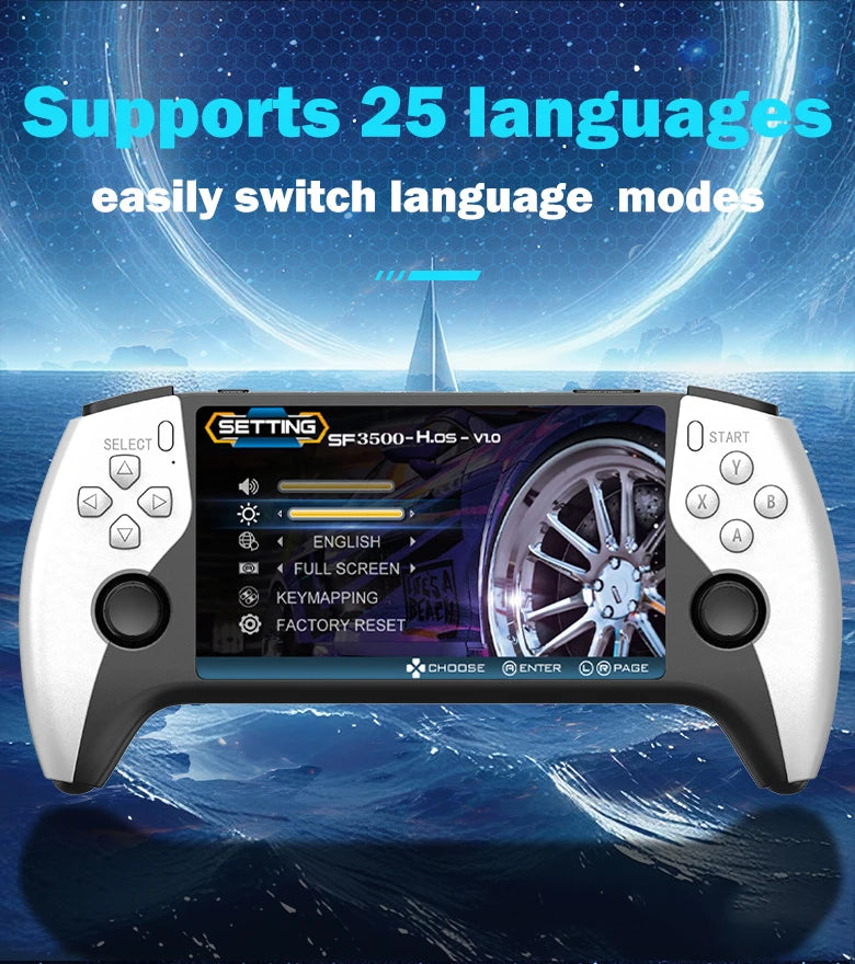 SF3500 Retro Handheld Videospielkonsole Linux System 5,0 Zoll 854*480 IPS Bildschirm 3000mAh Tragbarer Pocket Video Player Spiele