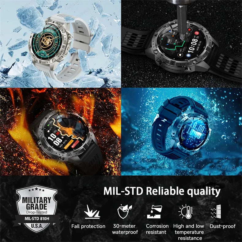 Smartwatch für Herren GPS Offline-Karten 2G ROM 10ATM Wasserdicht Herzfrequenz Tauchen Skifahren Wandern Robuste Smartwatch für Damen und Herren