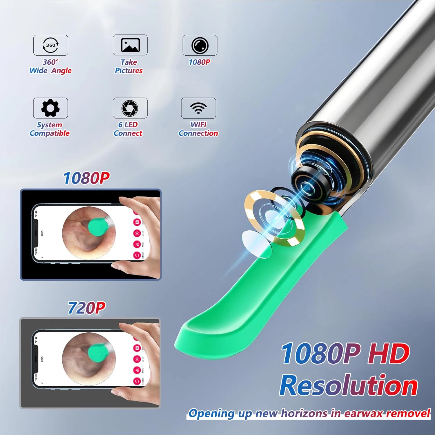 Intelligenter visueller Ohrenreiniger HD Ohrenstäbchen Otoskop USB-C-Ladeendoskop Ohrenschmalzentferner Ohrenschmalz-Entfernungswerkzeug Ohrenschmalz-Minikamera Gesundheitspflege-Set